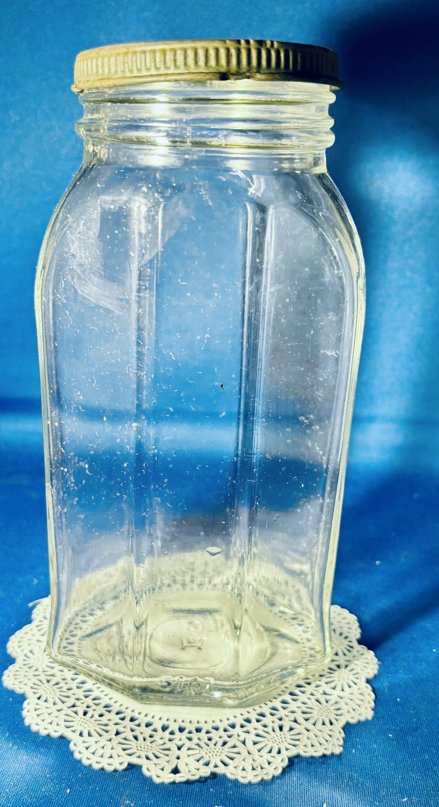 VTG  ✨Hazel Atlas Clear Glass Jar #5747 Paneled Food Canister Metal Lid HA