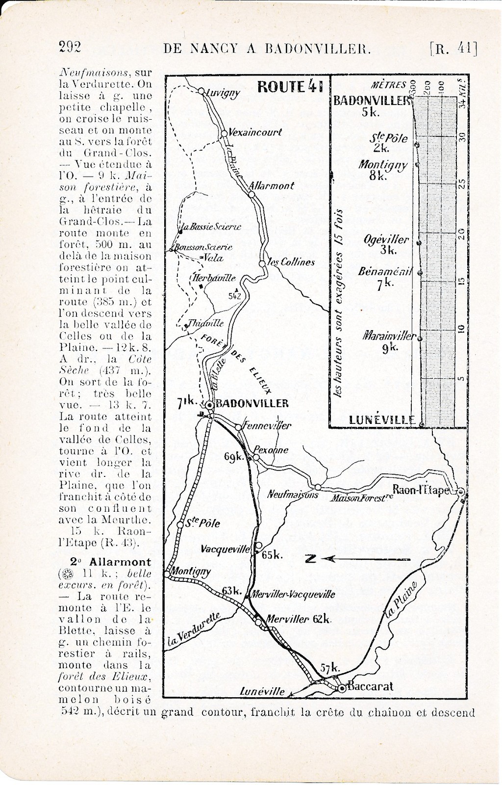 54 Badonviller Allarmont 1905 pt original map + guide (2 p.) excursion to Luvigny