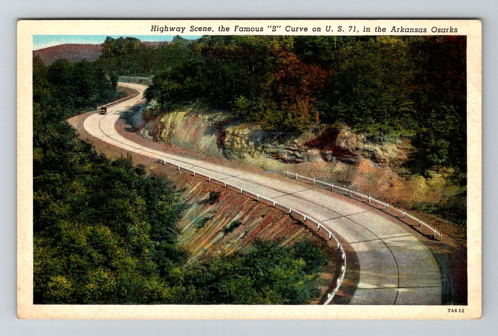 Ozarks, AR-Arkansas, Highway Scene S Curve Antique, Vintage Souvenir Postcard