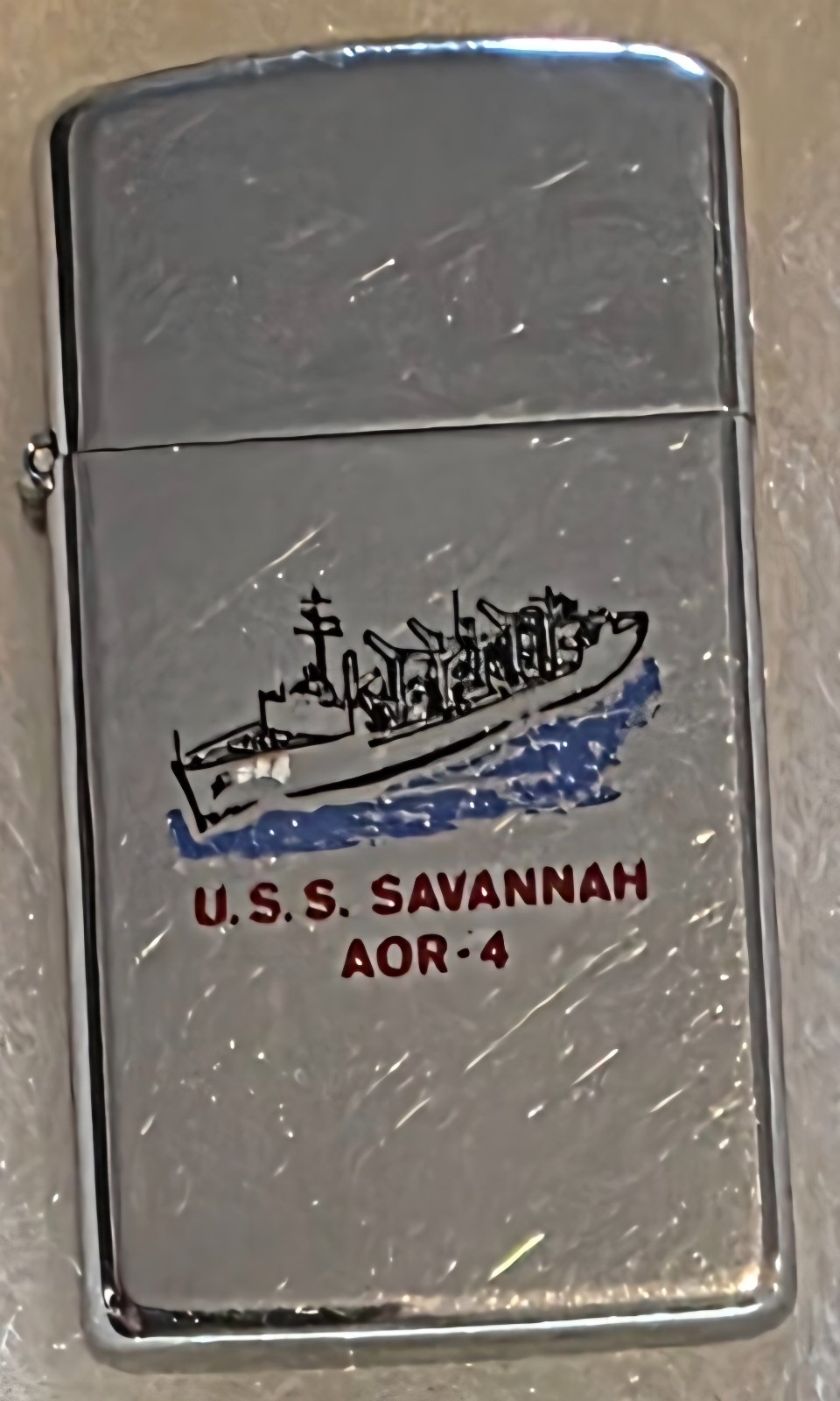 Vintage Metal Zippo, USS Savannah AOR-4, Replenishment Oiler Ship, Navy, Command