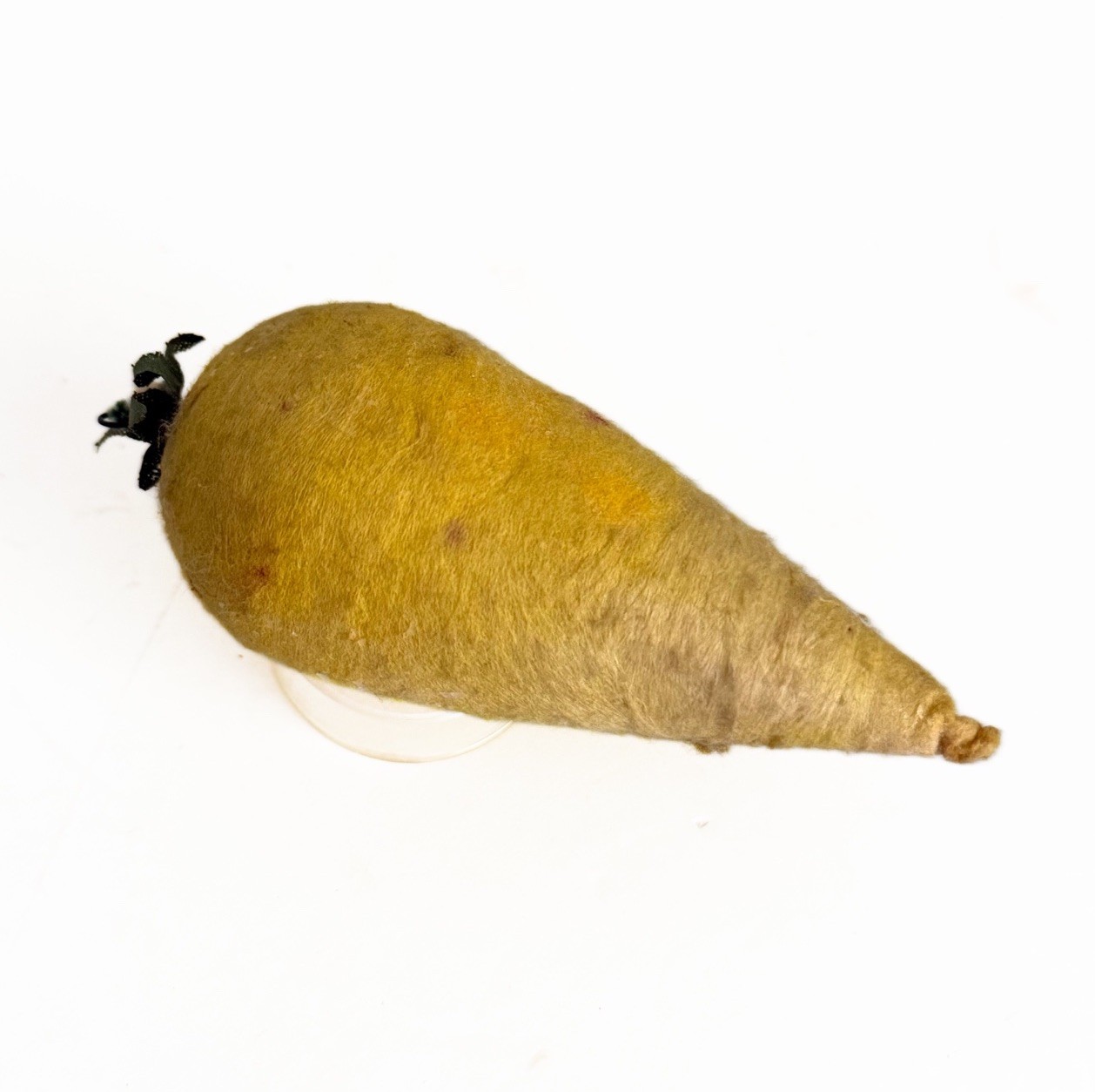 3.75” Large Antique German Spun Cotton Carrot? Vegetable Christmas Ornament Mica