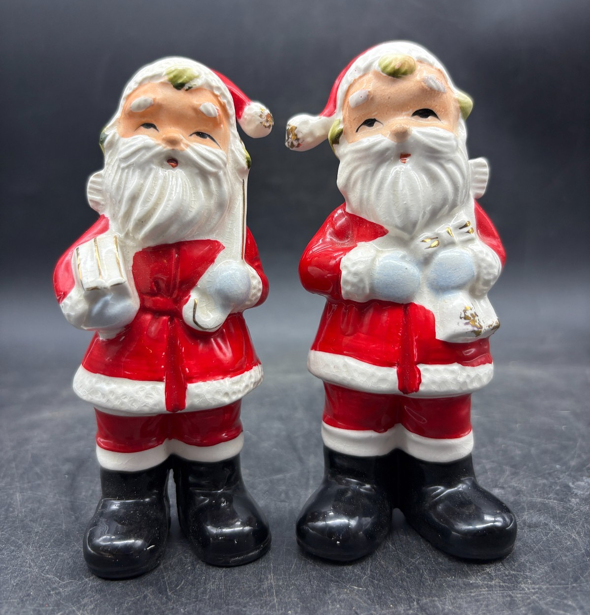 RARE Vintage MCM Nikoniko Santa Salt & Pepper Shaker Set Japan Christmas 4.5”