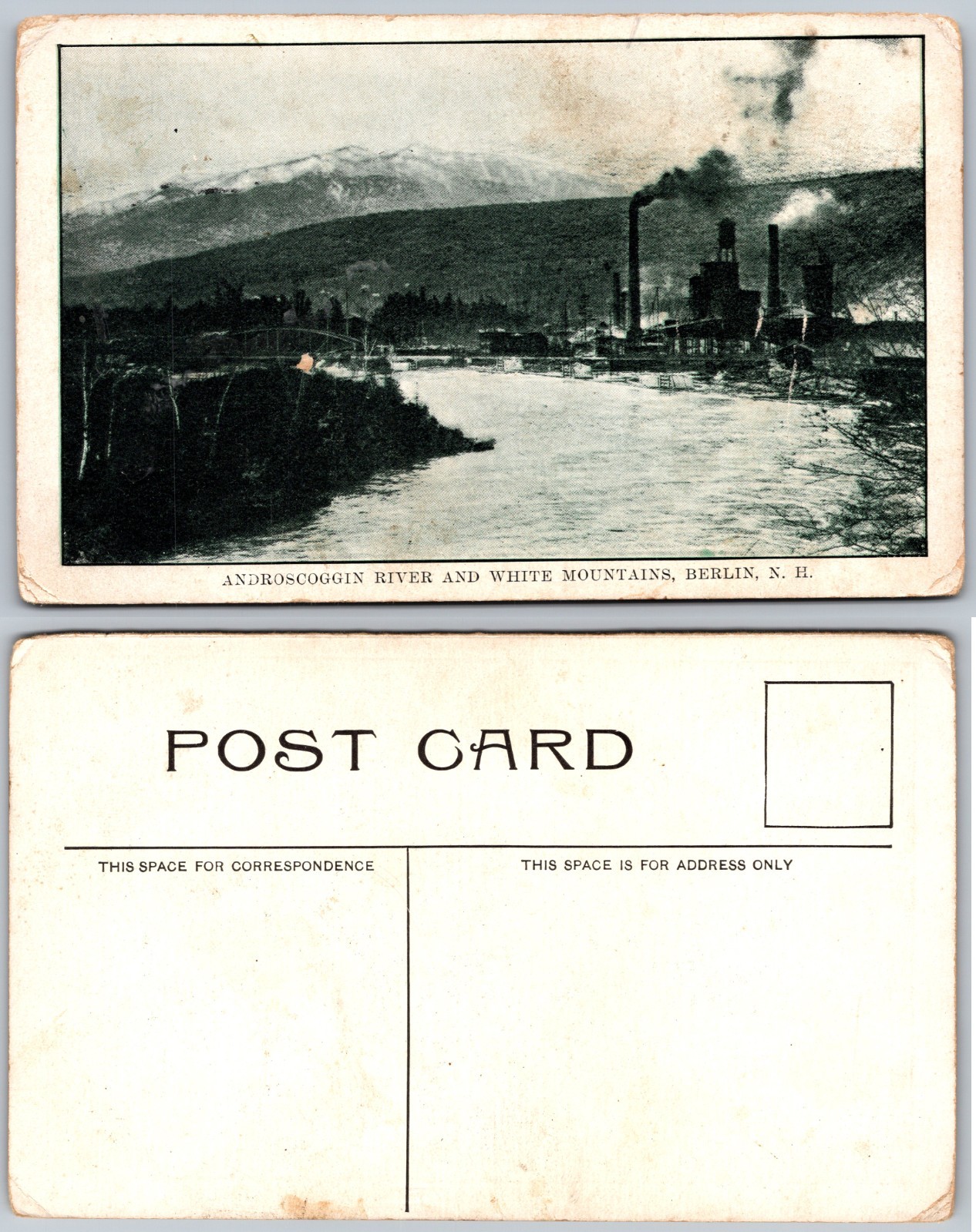 Androscoggin River White Mountains Berlin NH Postcard