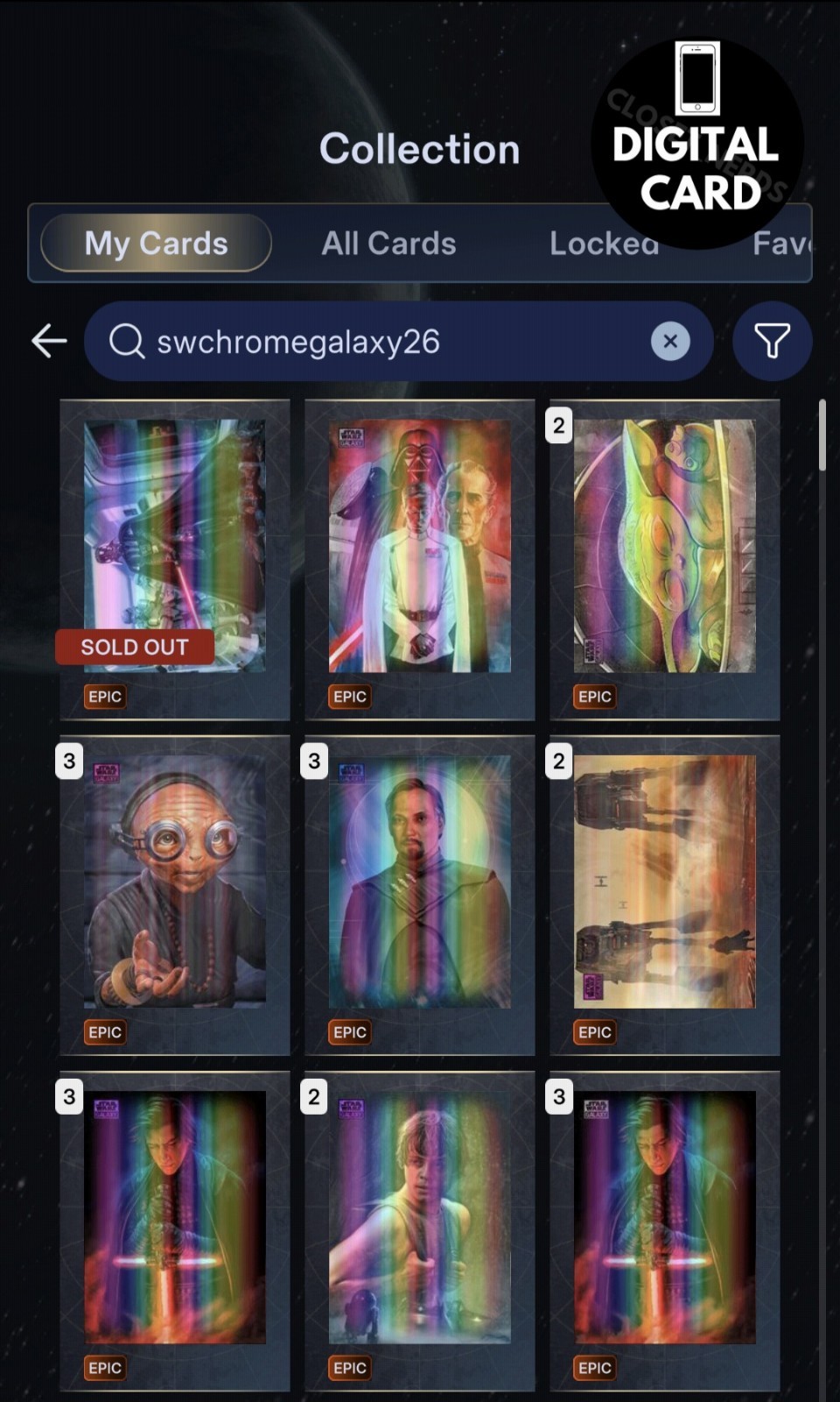 PICK ANY CHROME GALAXY 26 EPIC OVER 500 AVAILABLE Topps Star Wars Card Trader