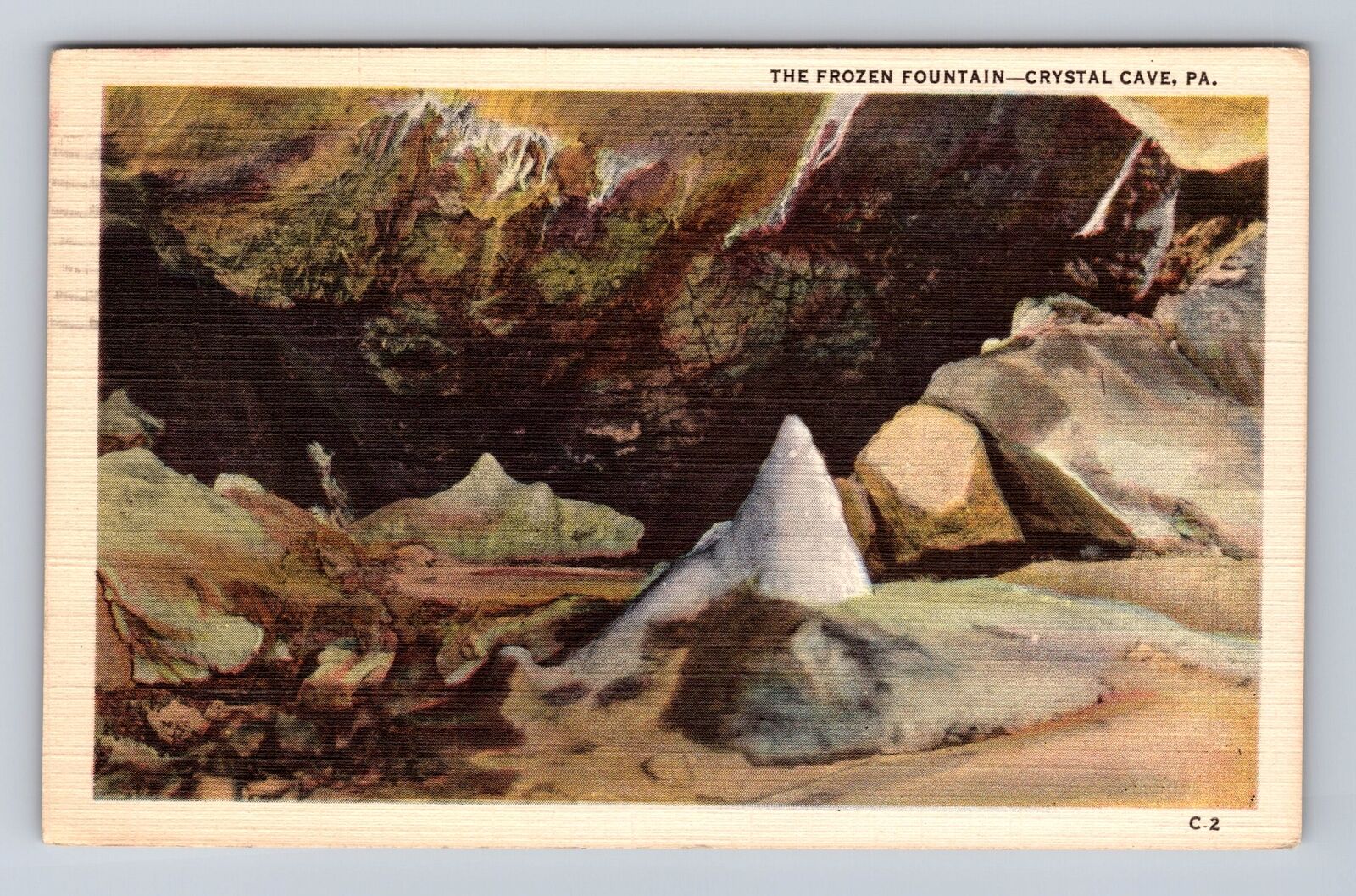 Crystal Cave PA-Pennsylvania, Frozen Fountain, Antique, Vintage c1949 Postcard