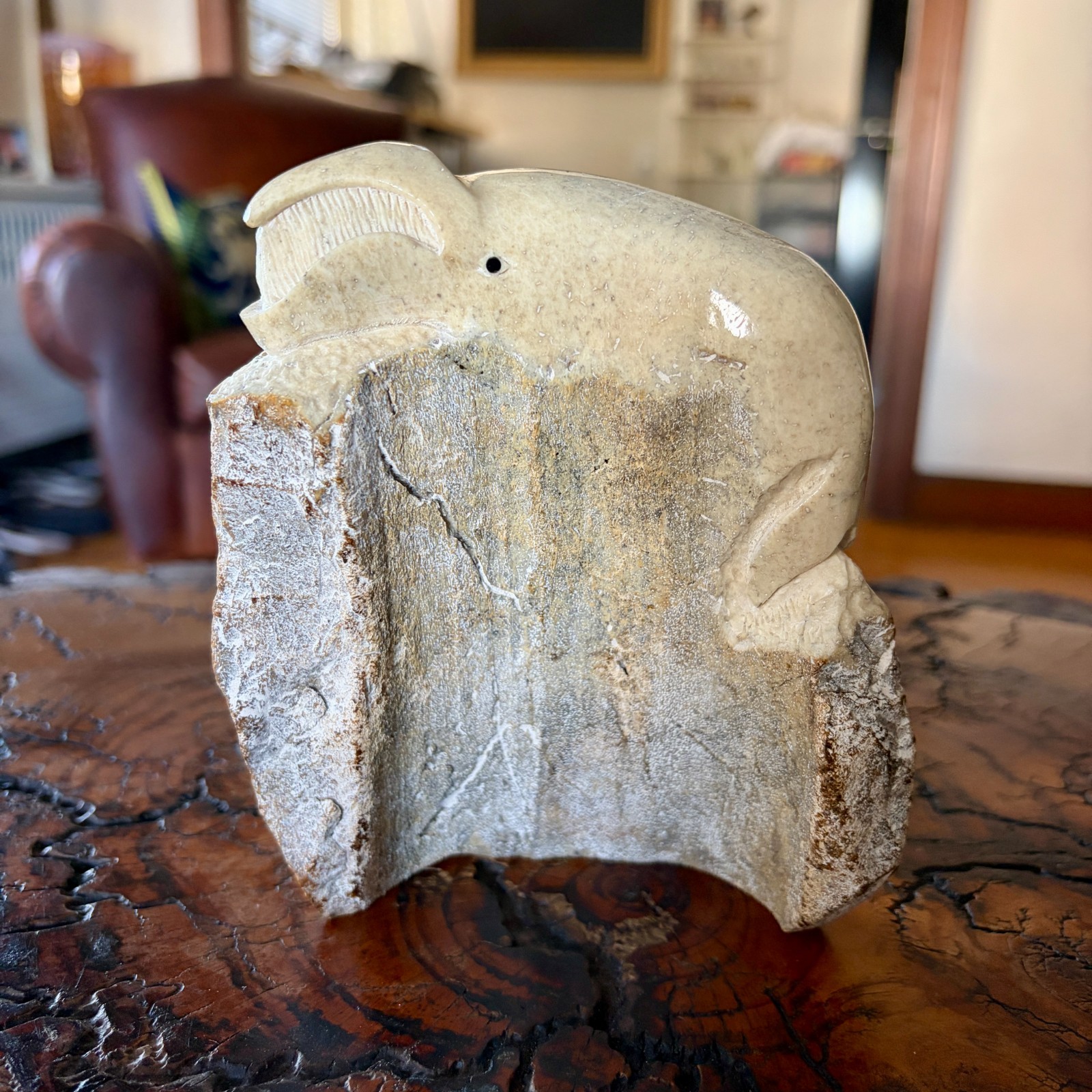Inuit Art Authentic Fossilized Whale Carving Bowhead Whale Sculpture 6