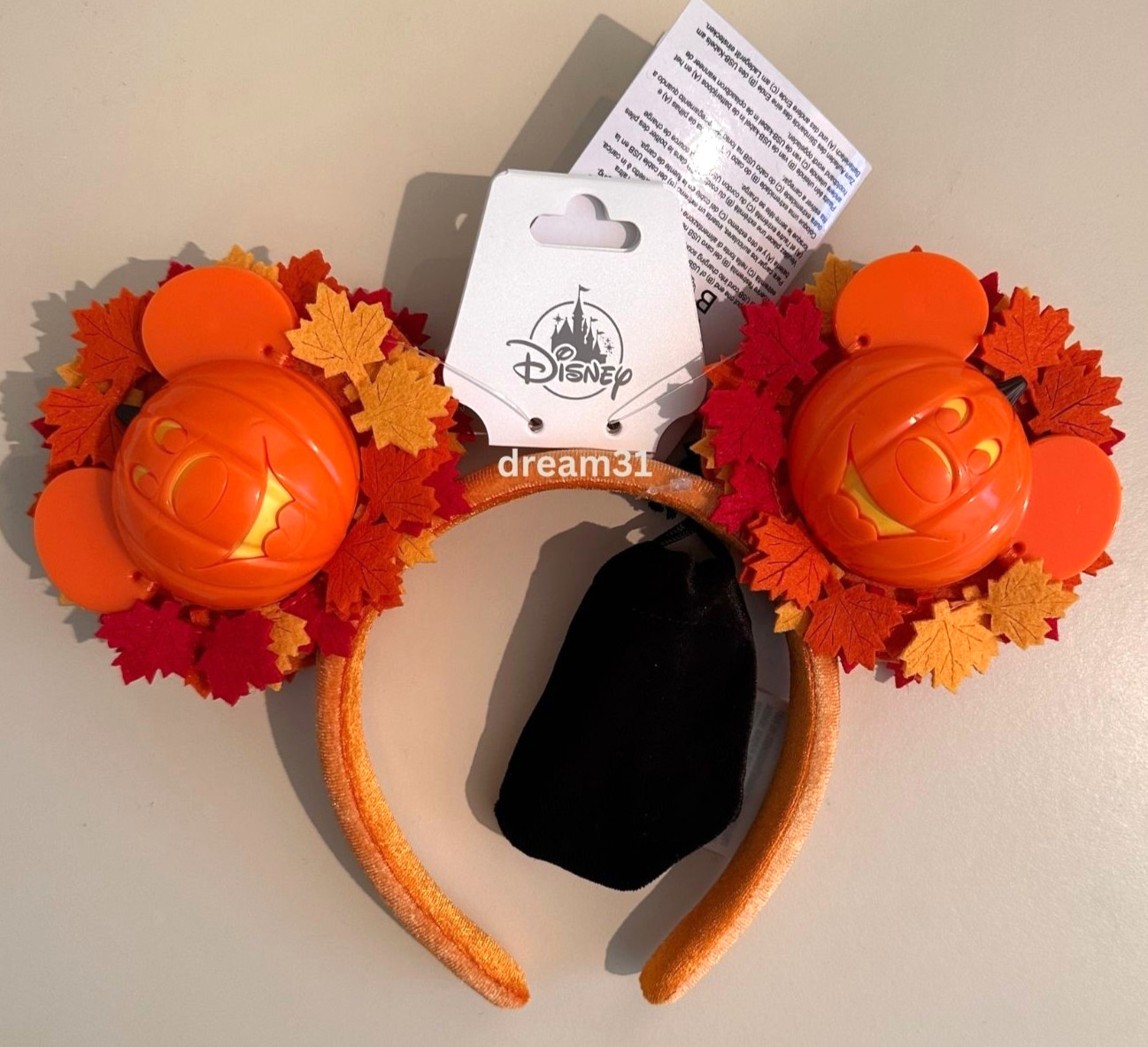 Disney Parks Mickey Mouse Light-Up Jack-o\'-Lantern Wreath Pumpkin Ears Headband