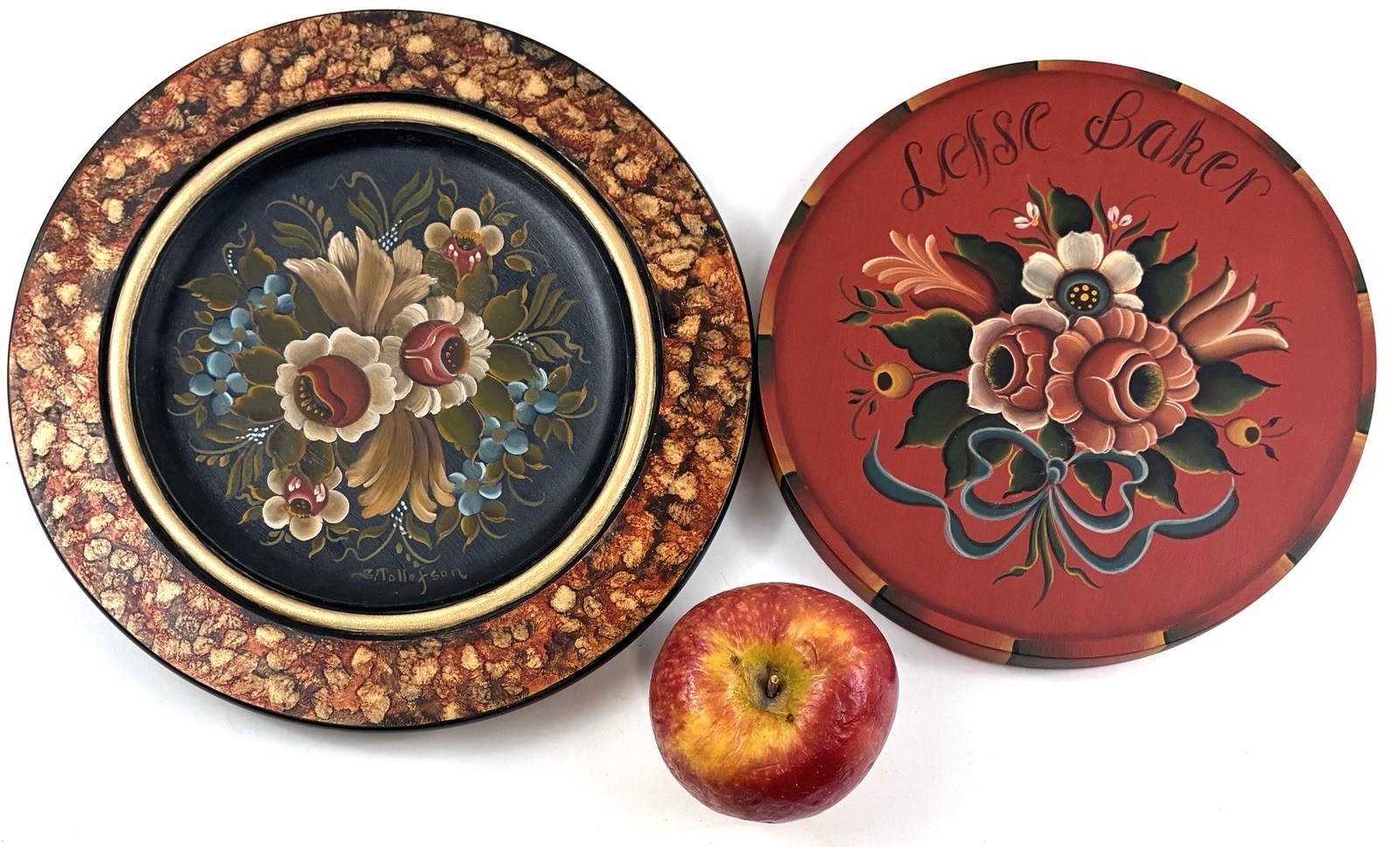 🍎2xGOLD MEDALIST💯 Rosemaling Plate Charger Signed Valdres Os Handmade Folk Art