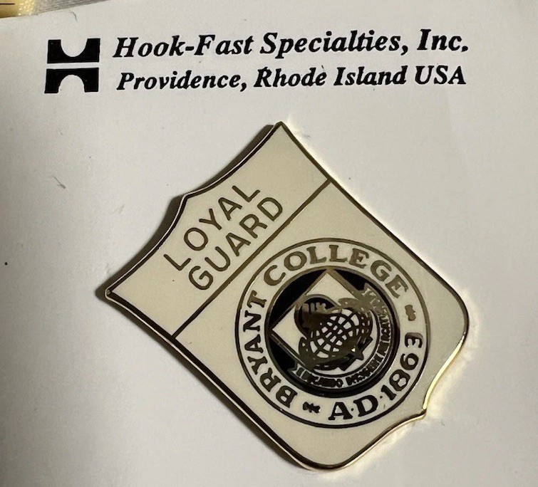 Vintage Bryant College Loyal Guard Alumni Lapel Pin Shield White Gold Enamel