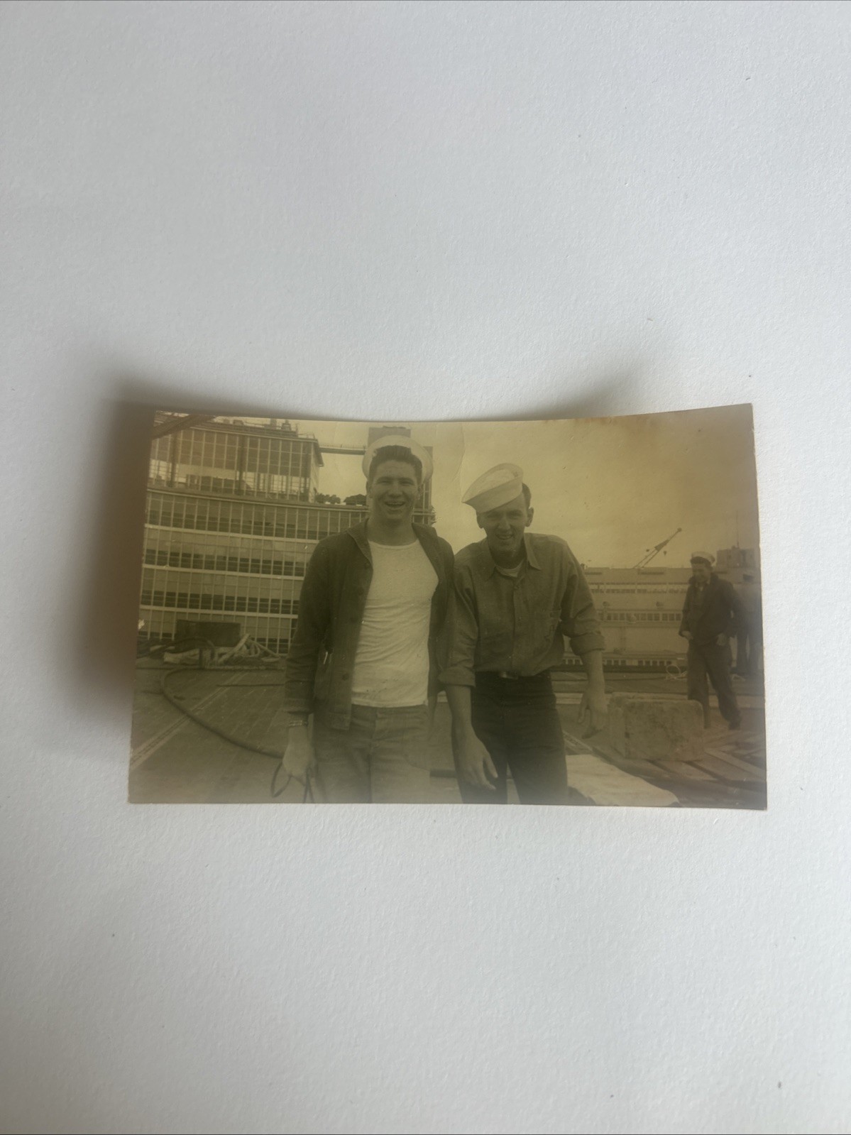 Military Photo - U.S. Navy Sailors Soldier in Uniform On Dock 2-1/2”x3-3/4”
