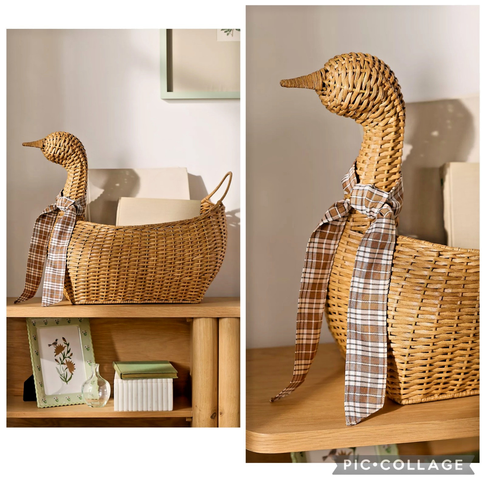 NWT ANTHROPOLOGIE Ferme Mallard Duck HAND WOVEN Rattan Basket LARGE SIZE 22” TAN