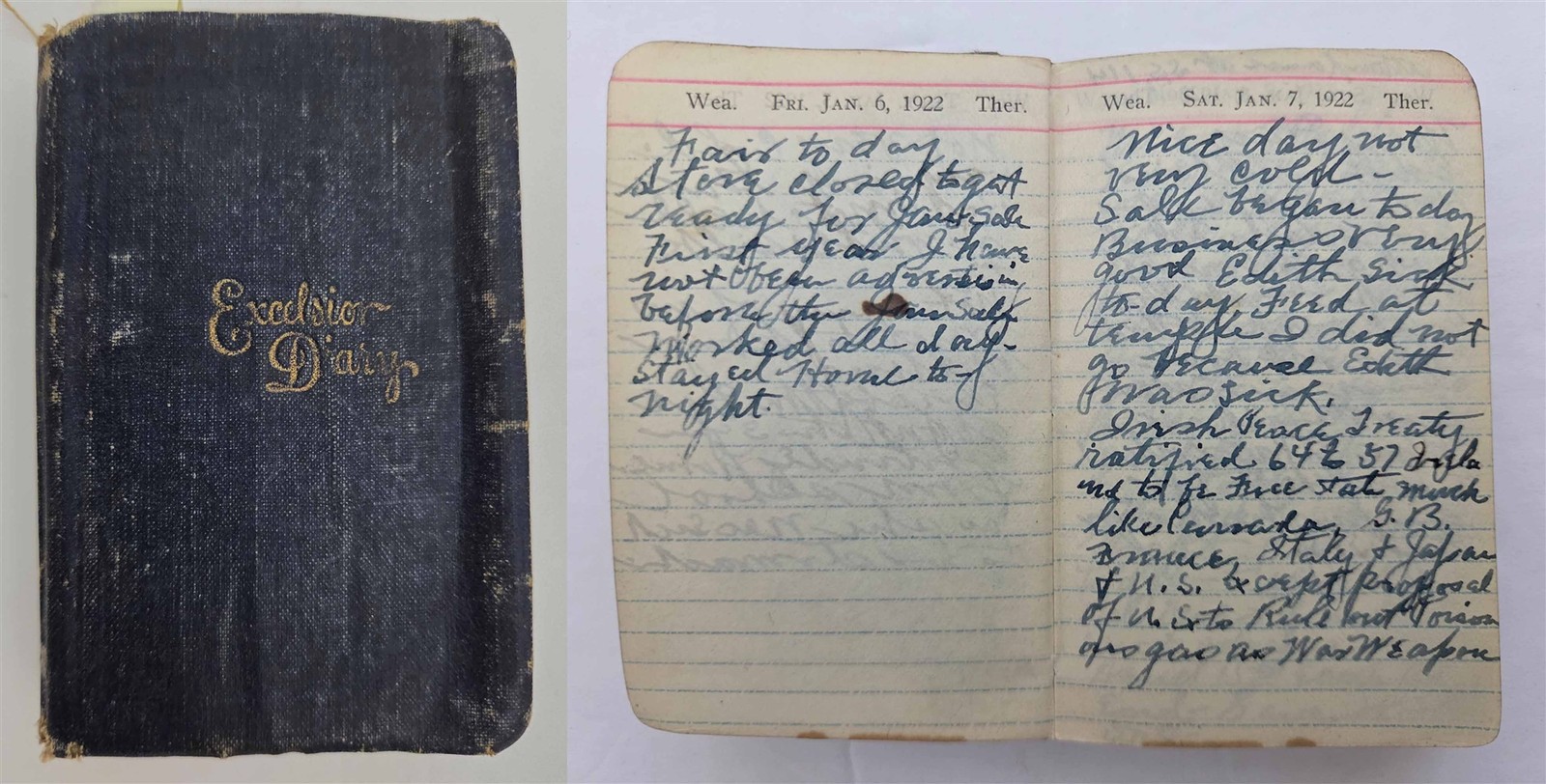 1922 antique DIARY ogdensburg ny FRANK RICHARDSON daily life church work movies