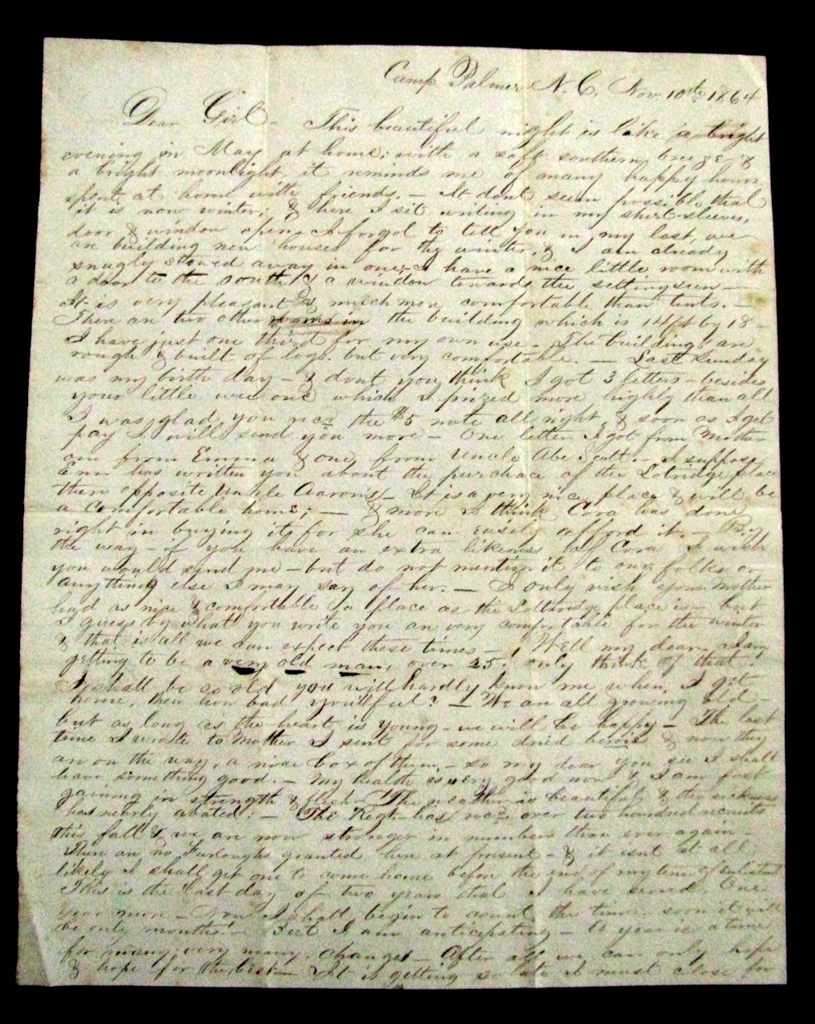 CIVIL WAR 12H NY CAVALRY SOLDIER LETTER CAMP PALMER NC 1864