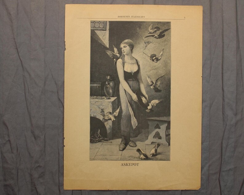 1905 Børnenes Julehilsen Askepot Cinderella Danish Christmas Antique Page