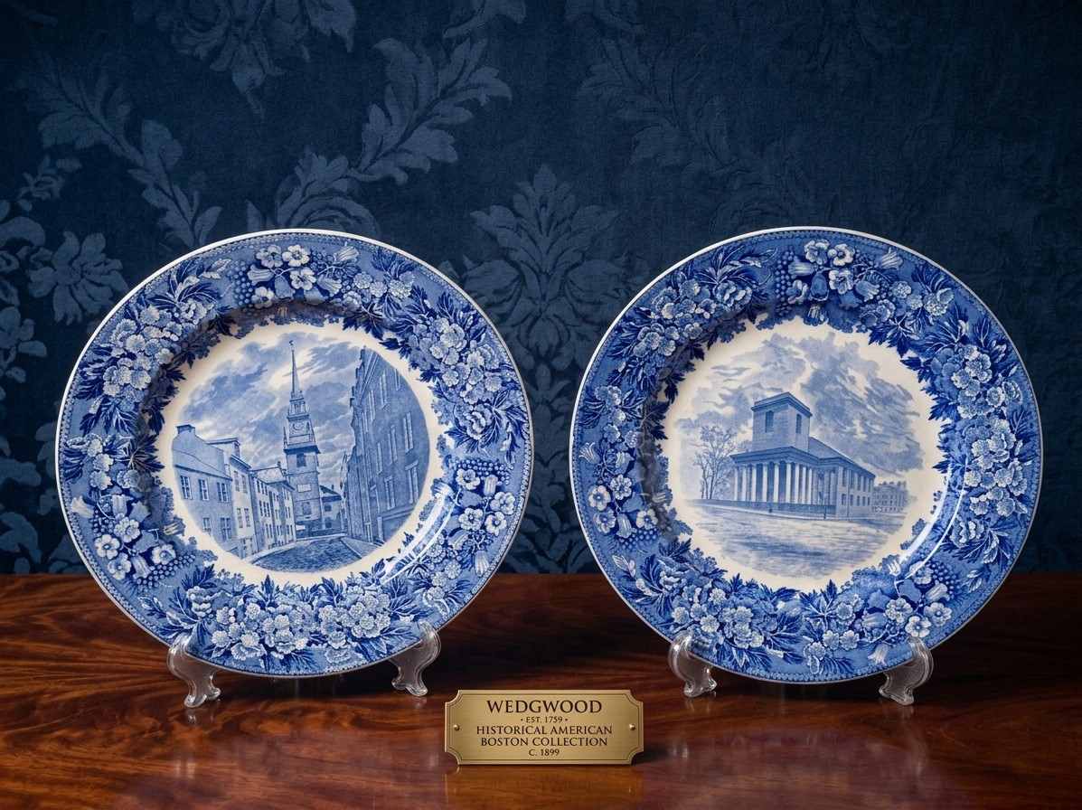 Wedgwood Historical Boston Plates Old North Church King’s Chapel Set of 2 10\
