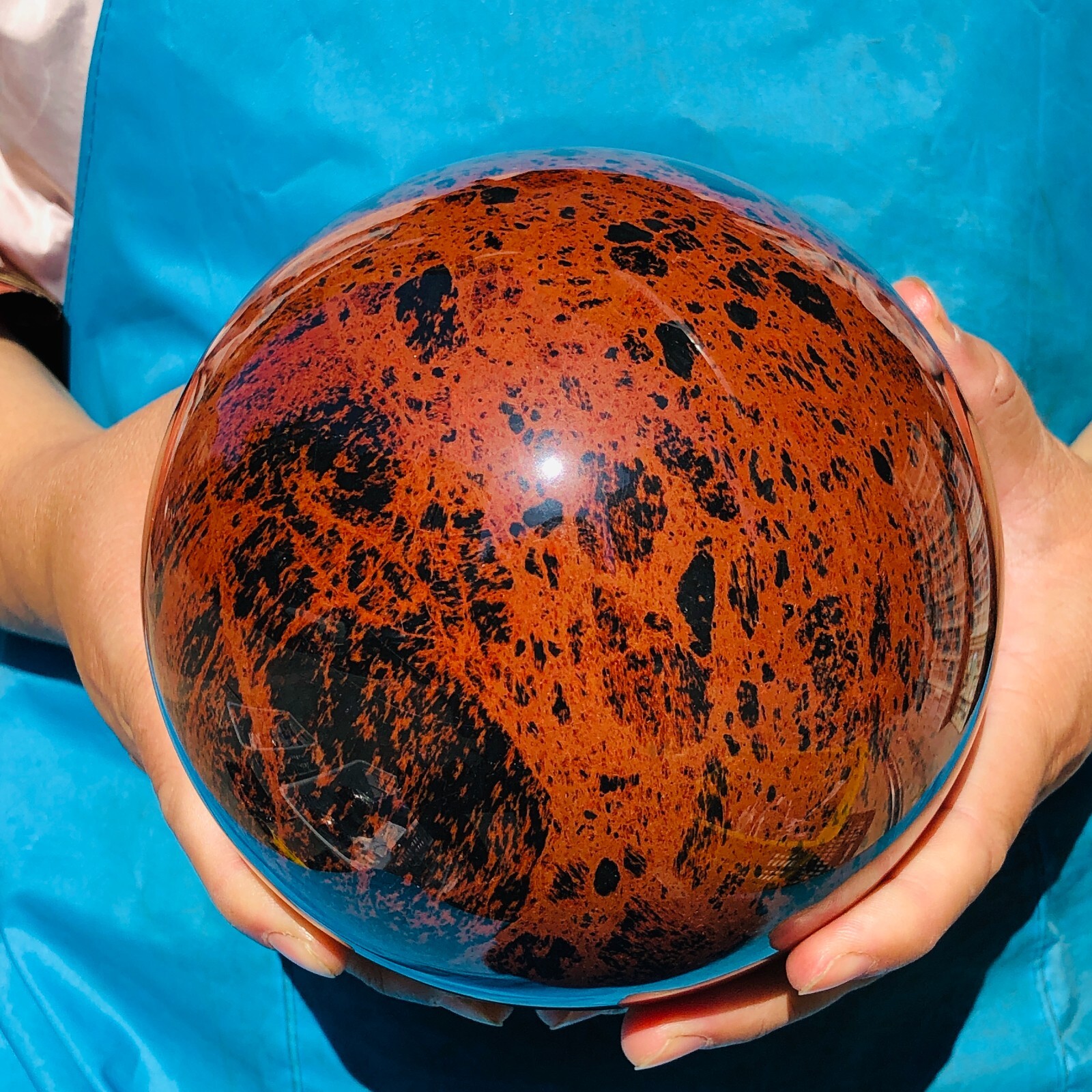 8.31LB Natural mahogany obsidian quartz ball carved crystal sphere reiki healing