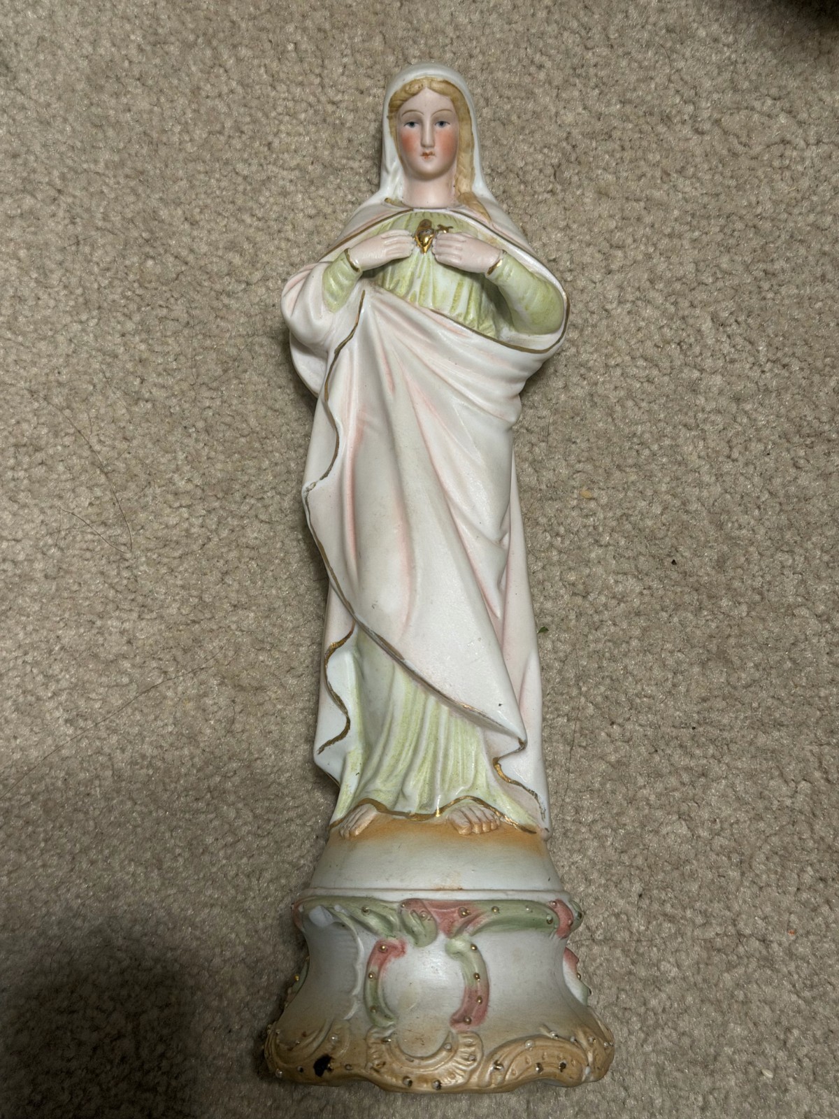Antique German Bisque Porcelain Sacred Heart of Mary Statue Figurine 10.25