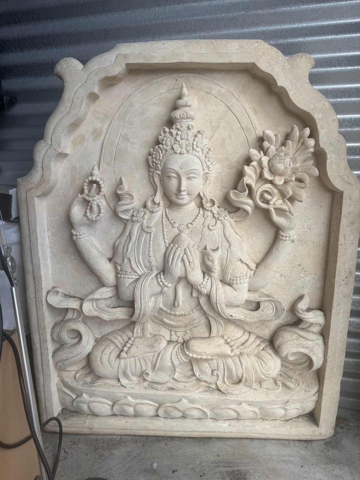 Large striking Balinese relief Sand Stone Panel 3'x4' of four armed Chenrezig
