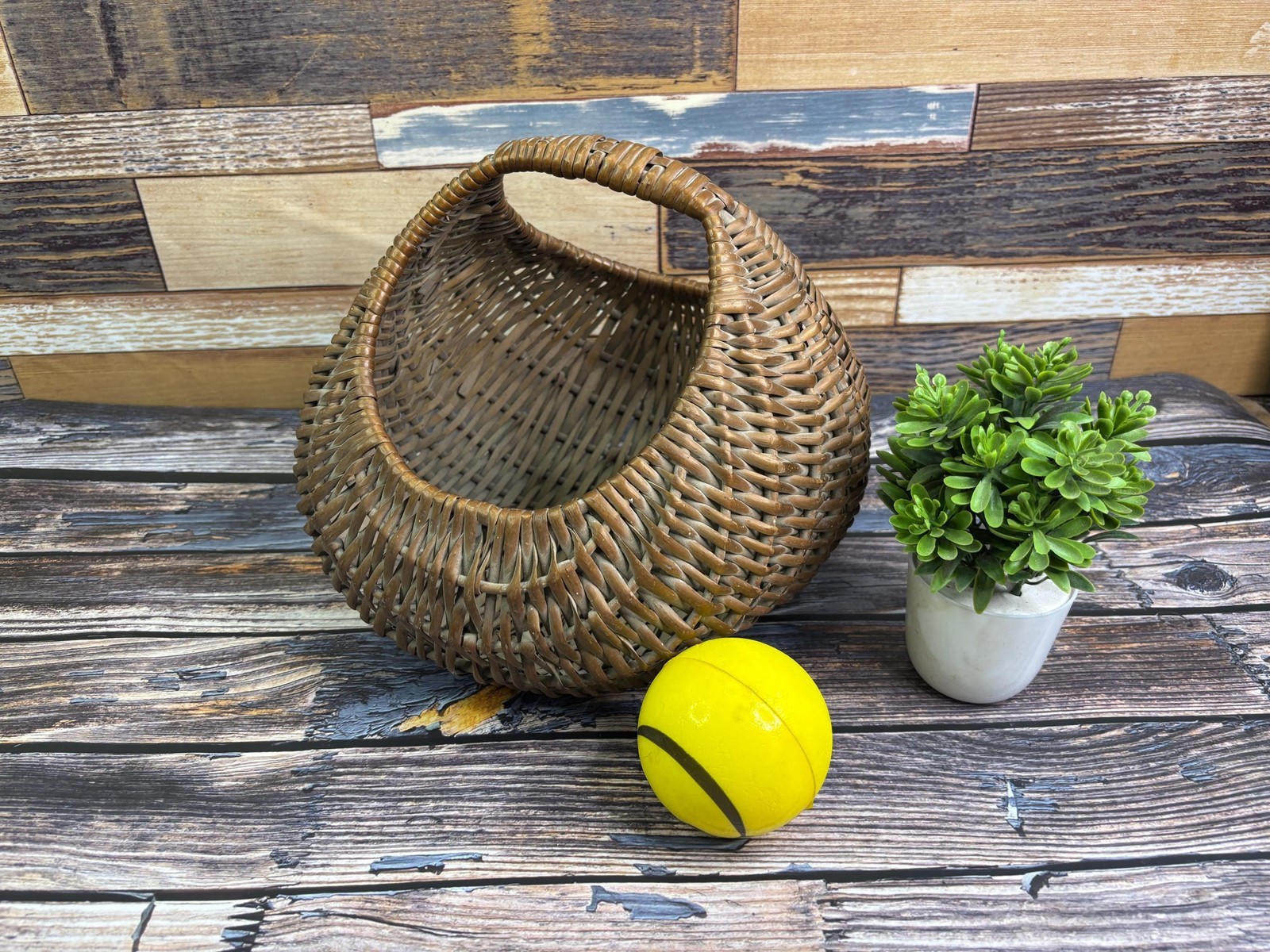 Vintage Handmade Wicker Basket for Shopping, Flowers, Picnic, Garden
