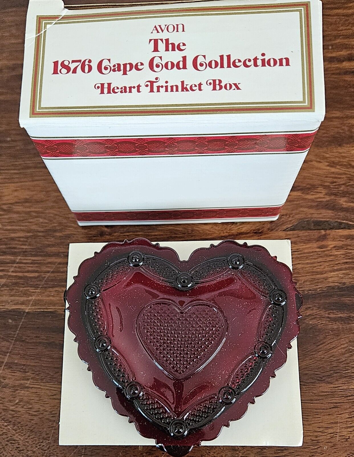 Vintage AVON 1876 Cape Cod Heart Trinket Box~ Ruby Red 