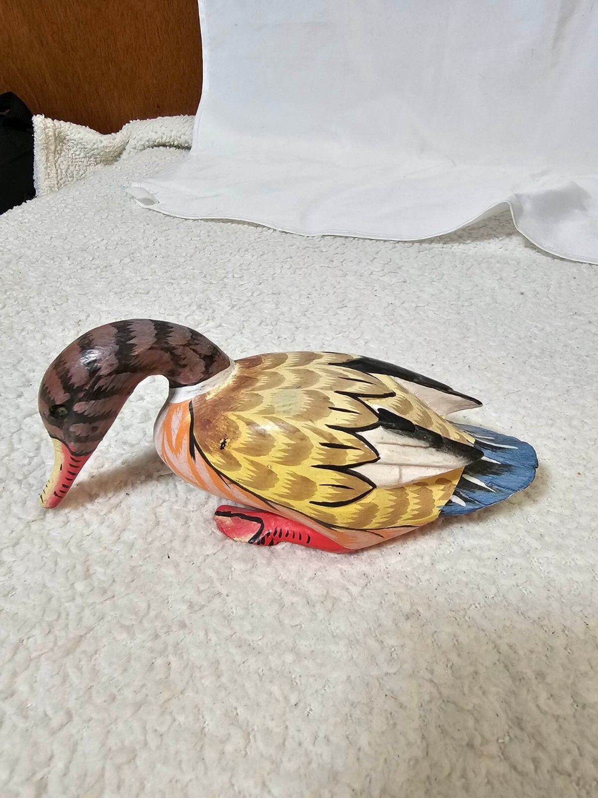 Vtg Multicolor Wooden Duck Mallard Goose Swan handpainted figurine