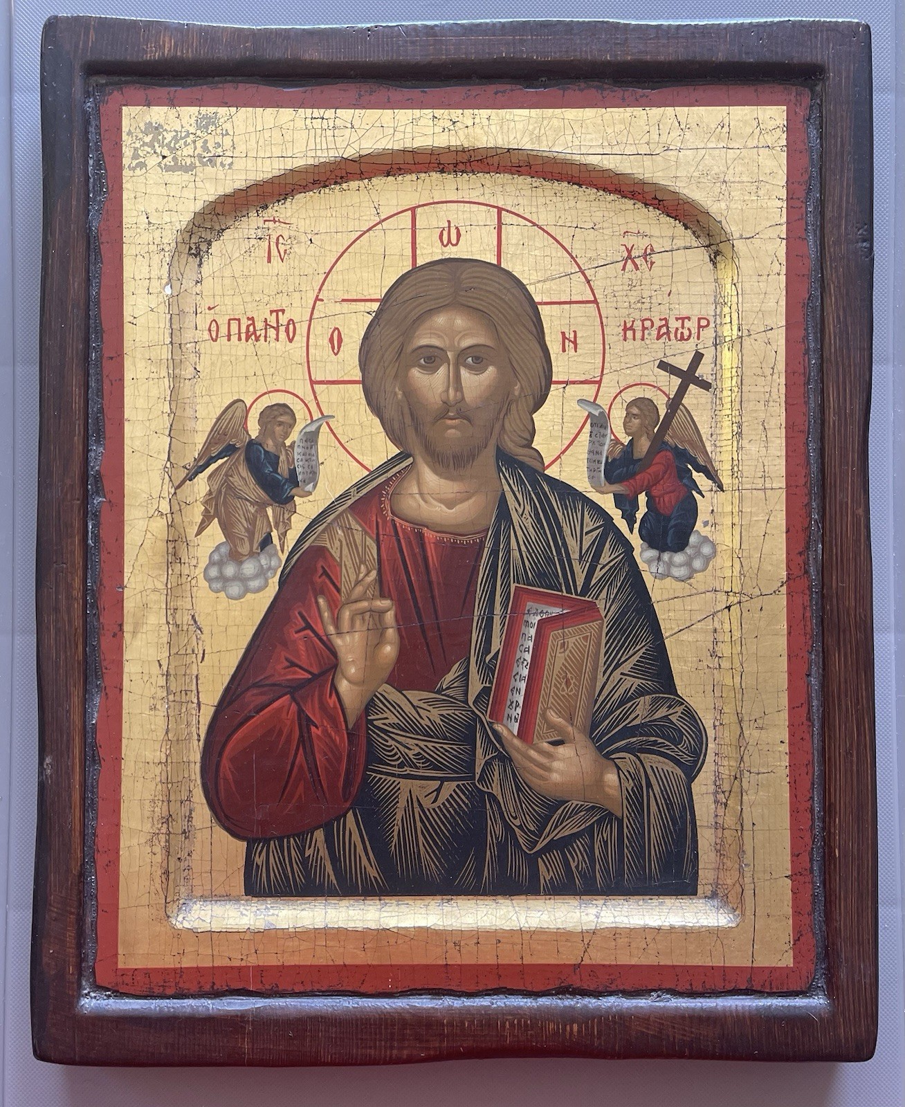 Vintage Greek Byzantine Christ Pantocrator Icon Sifnos 16th C Style w/ Cert.