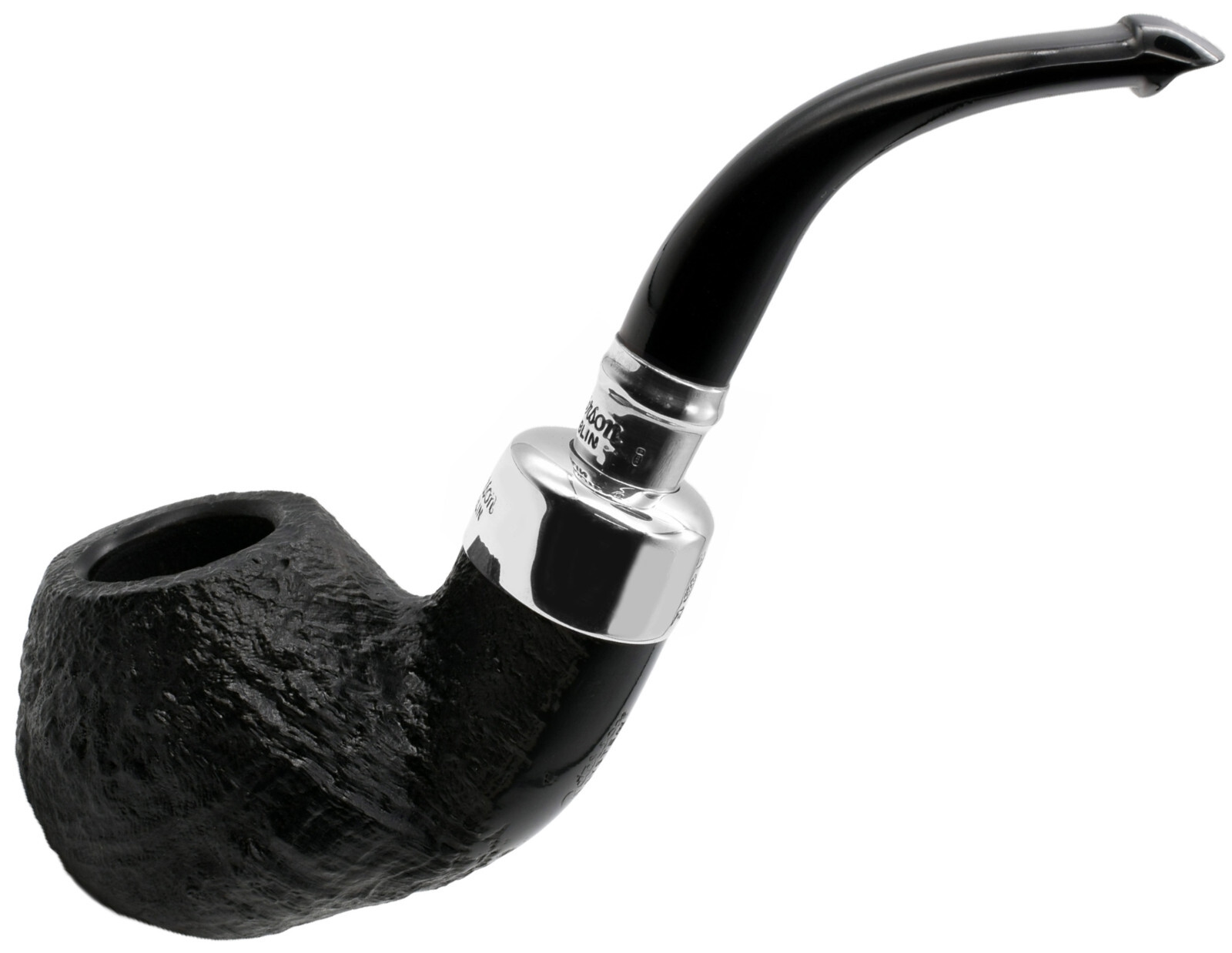 Peterson System Spigot Sandblast Finish Silver Mounted Large Bent Apple Pipe 302
