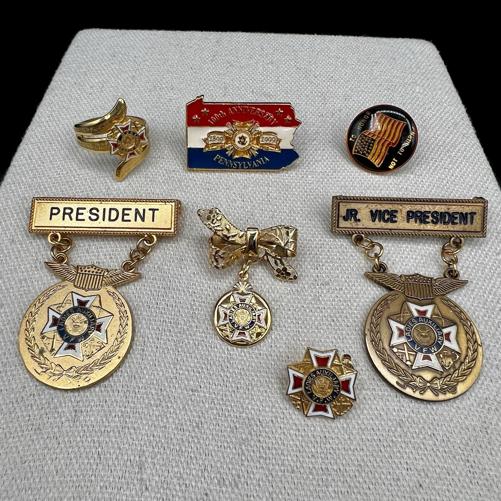 Vintage Ladies Auxiliary Pins Medals Ring Pennsylvania President Lot
