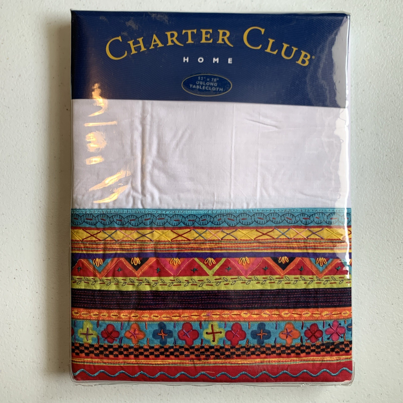 New Vintage Charter Club 52x70” Oblong Tablecloth “Ole” 100% Cotton 2002