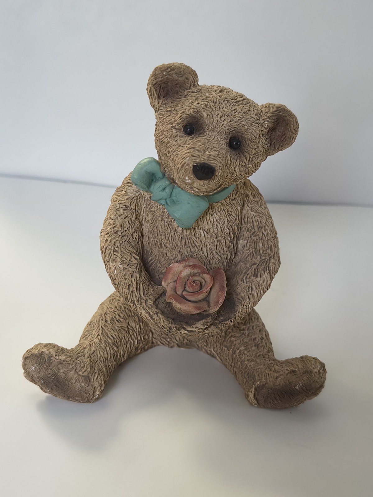 Stone Critters 90s Old Fashioned Teddy w/ Rose Figurine SC-377 Made USA
