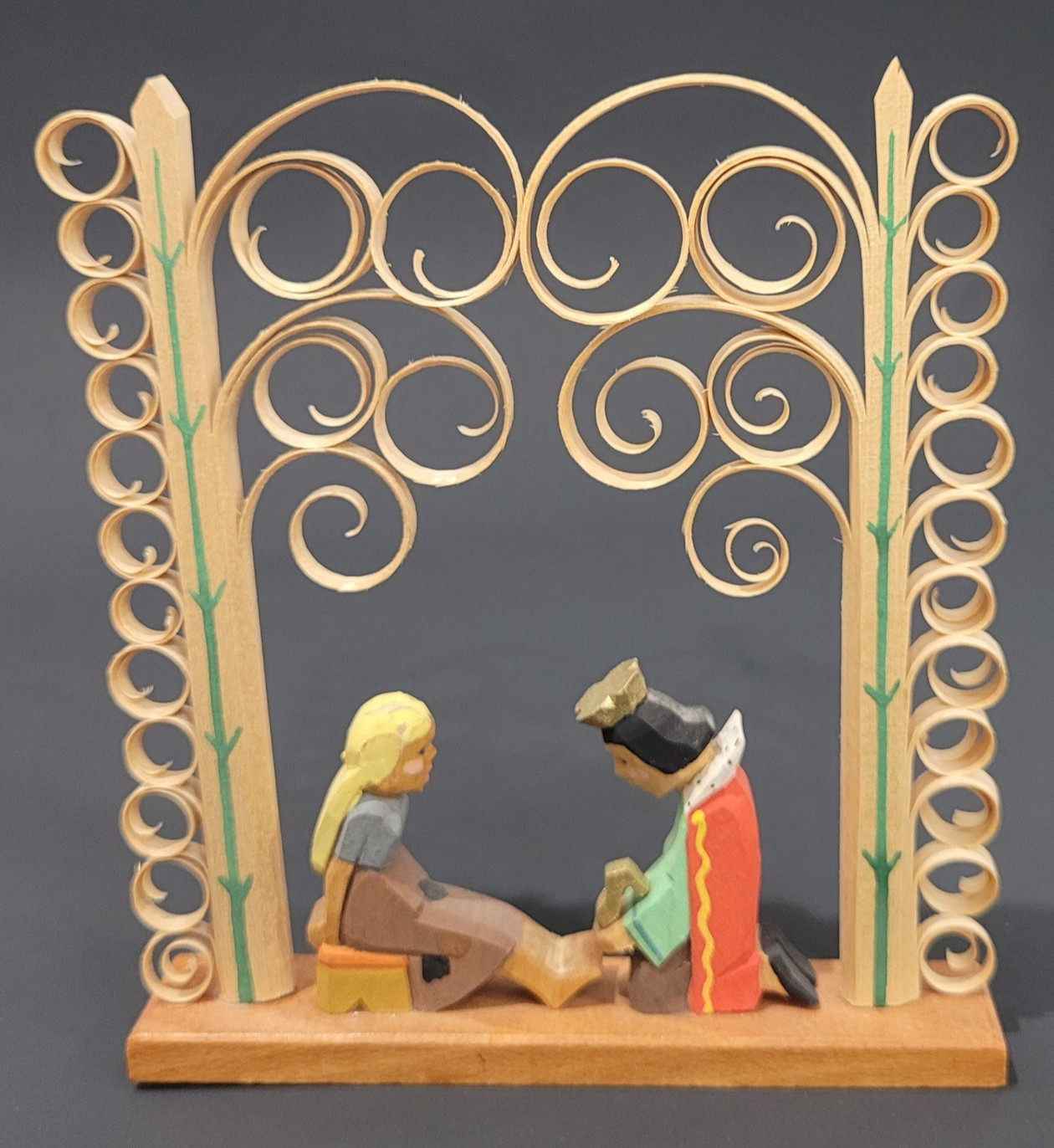 Vintage Erzgebirge Expertic Cinderella With Prince Wooden Figurine