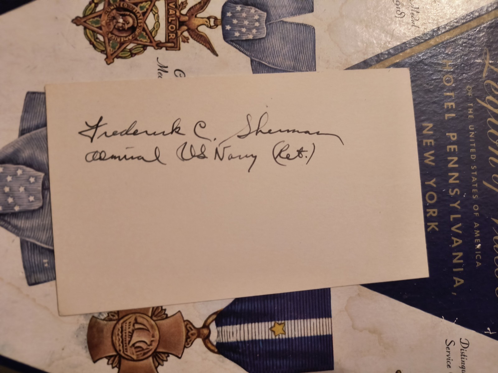 Adm. FREDERICK C. SHERMAN USN USS Saratoga Navy Cross x 3 Signed 3x5 Card