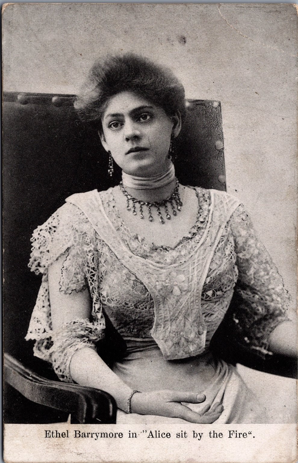 Ethel Barrymore Alice Sit by the Fire RPPC Postcard 1908 Ardmore PA