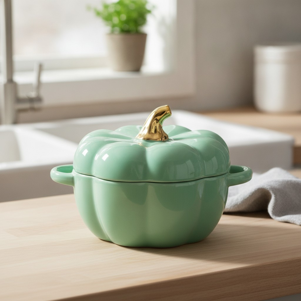 Stylish Pumpkin-Shaped Ceramic Dutch Oven with Lid - Perfect Gift for Home Chefs