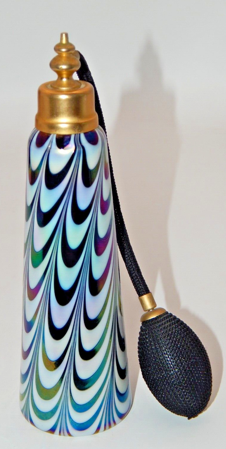 Art Glass Perfume Bottle Atomizer Iridescent Pulled Feather 7.5\
