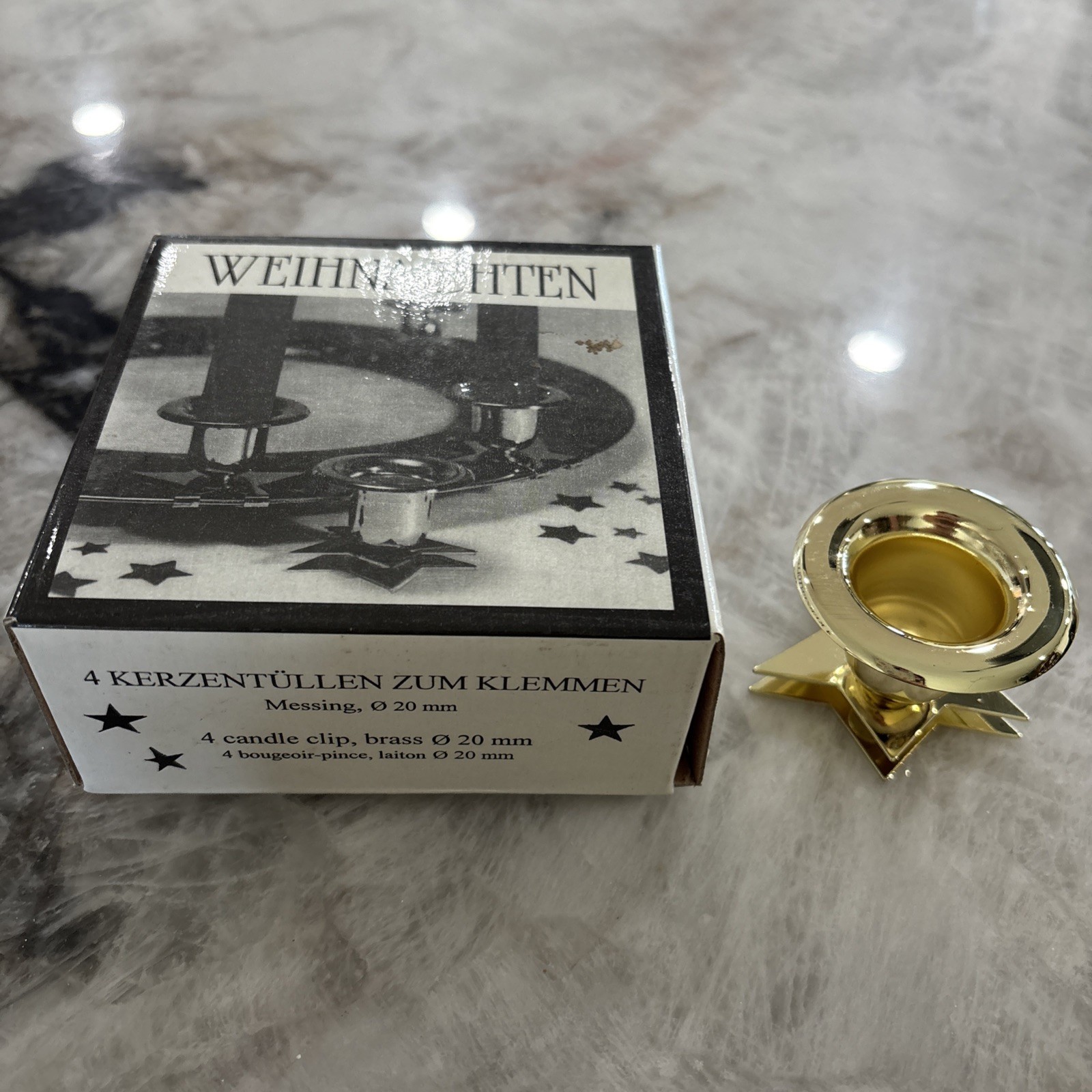 4 Brass Clip on Candle Holders Weihnachten NEW Stars