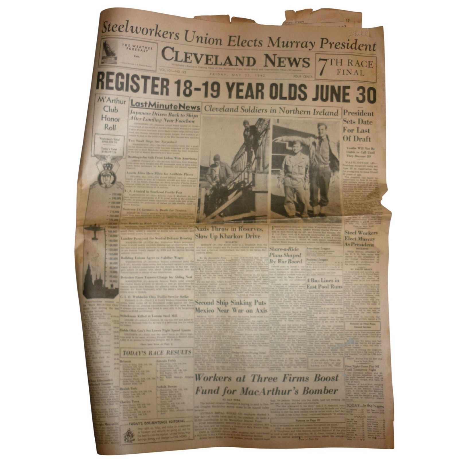 1942 Cleveland News Newspaper WWII Draft 18-19 Year Olds Higbee Fashion Ads