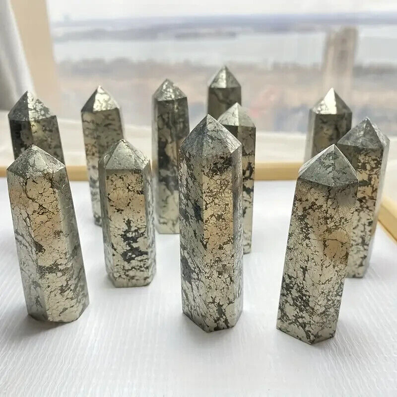 Natural Pyrite Polished Tower Point Healing Crystal Specimen Collection Obelisk