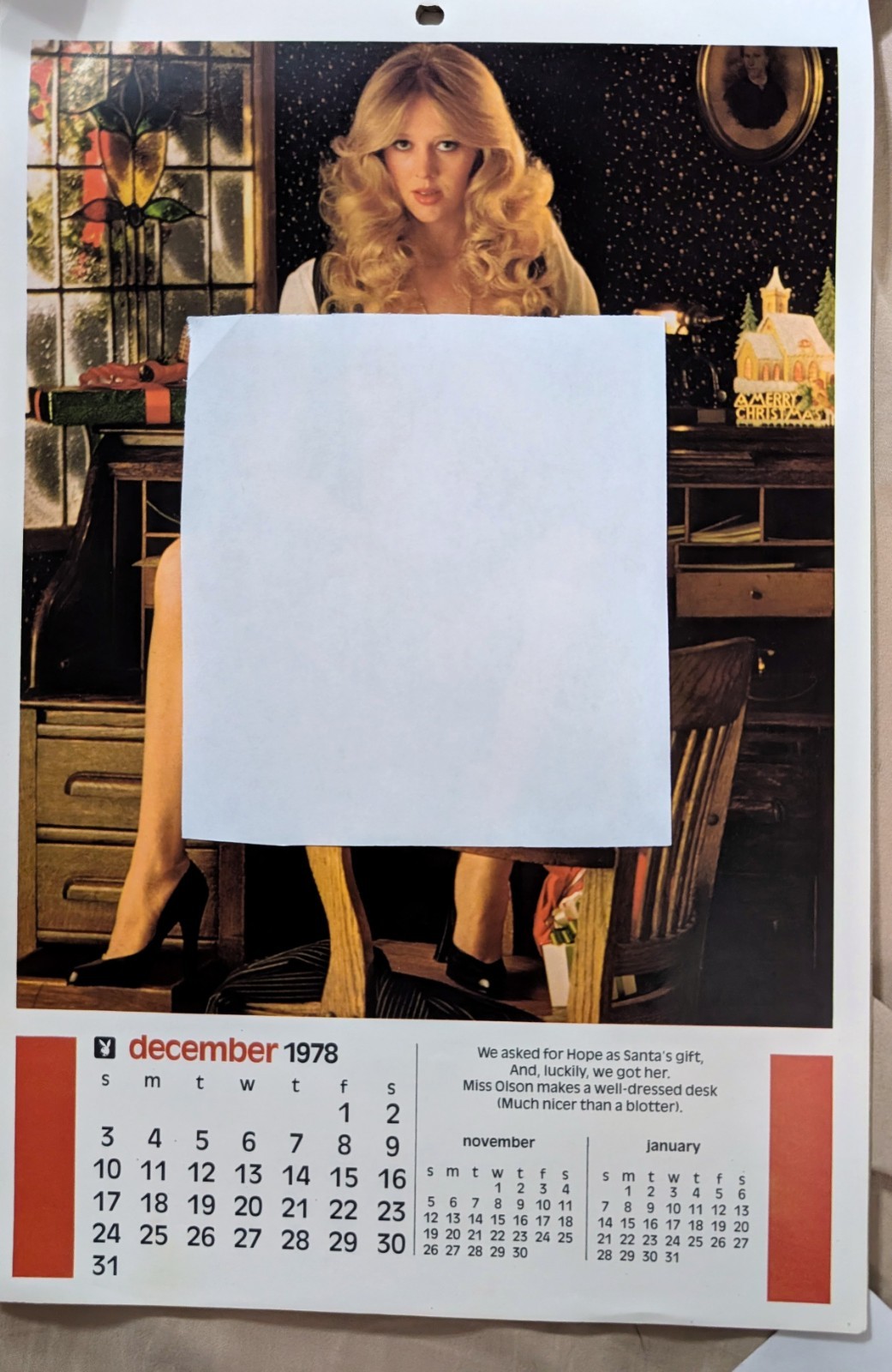 Vintage Playboy December 1978 Full Size Calendar Page Featuring Model Hope Olson