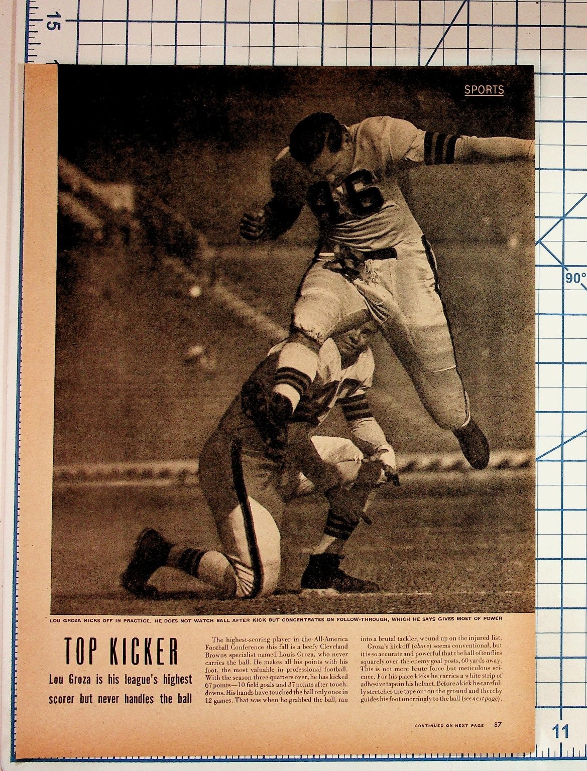 1940s Lou Groza Cleveland Browns Football Magazine Article Ad Walter Huston