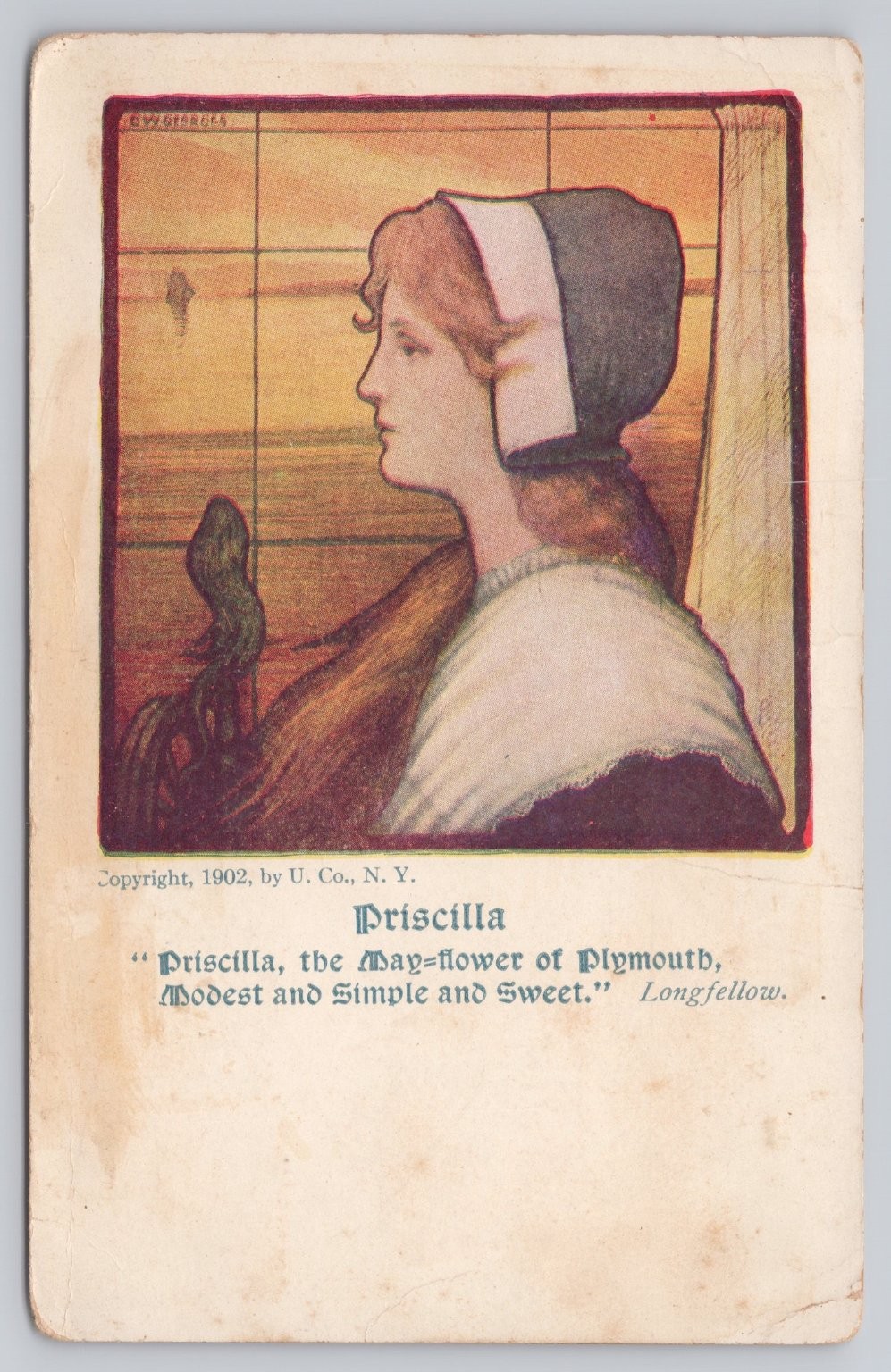 1902 Priscilla Mayflower of Plymouth Vintage Illustrated Postcard