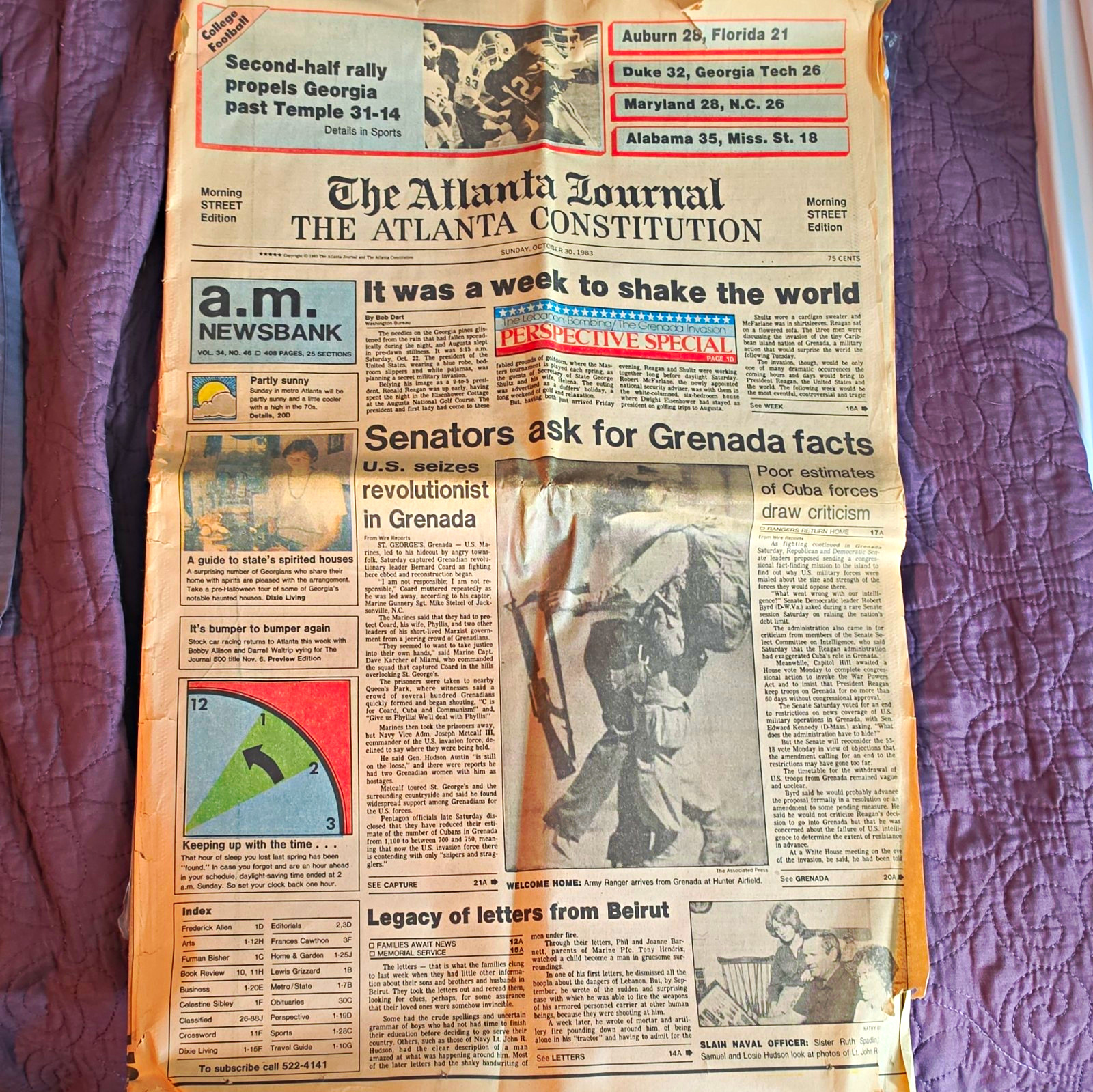 Atlanta Journal/Atlanta Constitution Oct 30 1983 Grenada Headlines