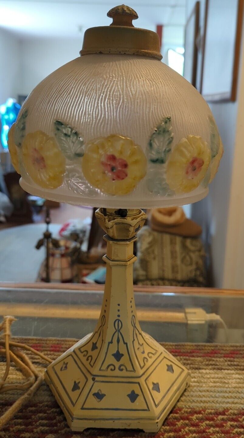 Vintage ART DECO GLASS & Metal TABLE LAMP Absolutely Gorgeous NEEDS REWIRE