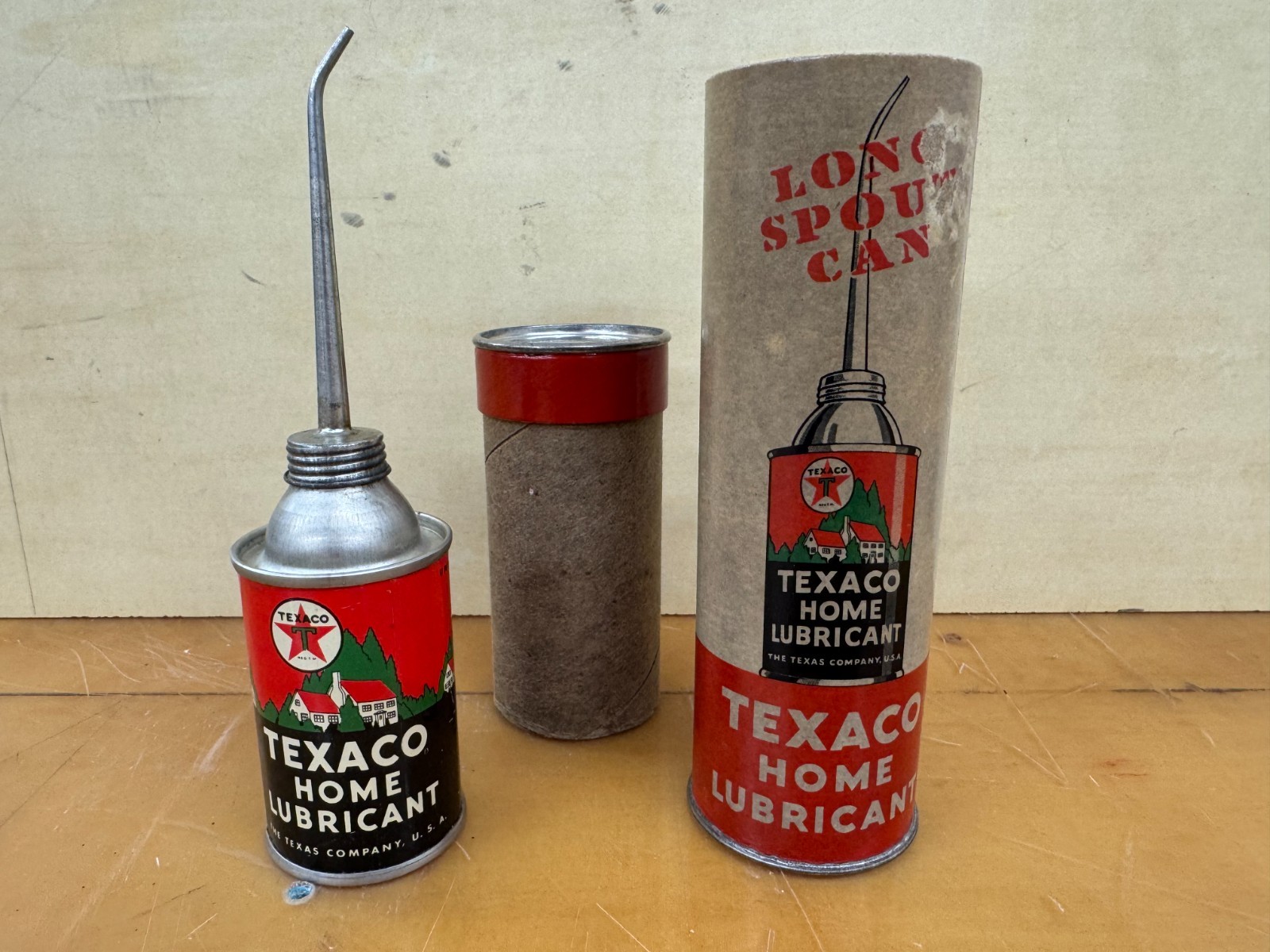 Vintage Full Texaco Home Lubricant Oiler Long Spout With Original Cardboard Box
