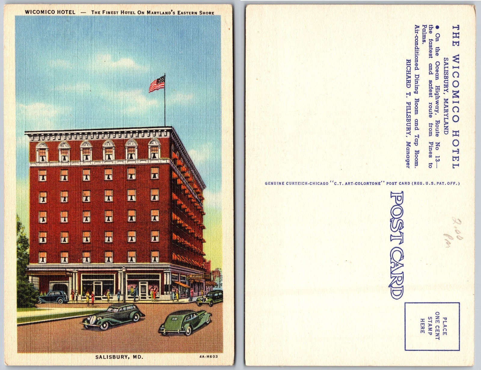 Wicomico Hotel Salisbury MD Postcard