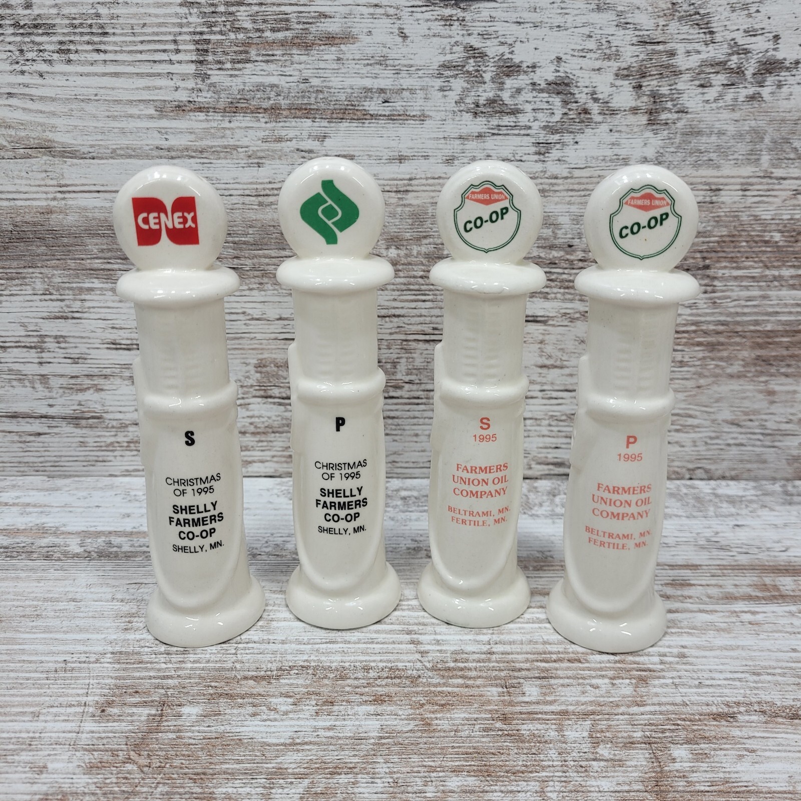 Farmers Union CO-OP Visible Gas Pump Salt & Pepper Shaker Set Lot Of 4 Vintage 