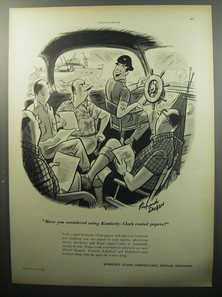 1951 Kimberly-Clark Paper Advertisement - cartoon by Richard Decker 1951 Kimberly-Clark Paper Advertisement - cartoon by Richard Decker
