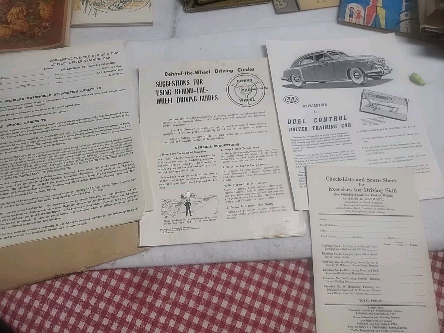 Vtg 1947 AAA Driving School Driving Guide Lot Teachers  Training Car