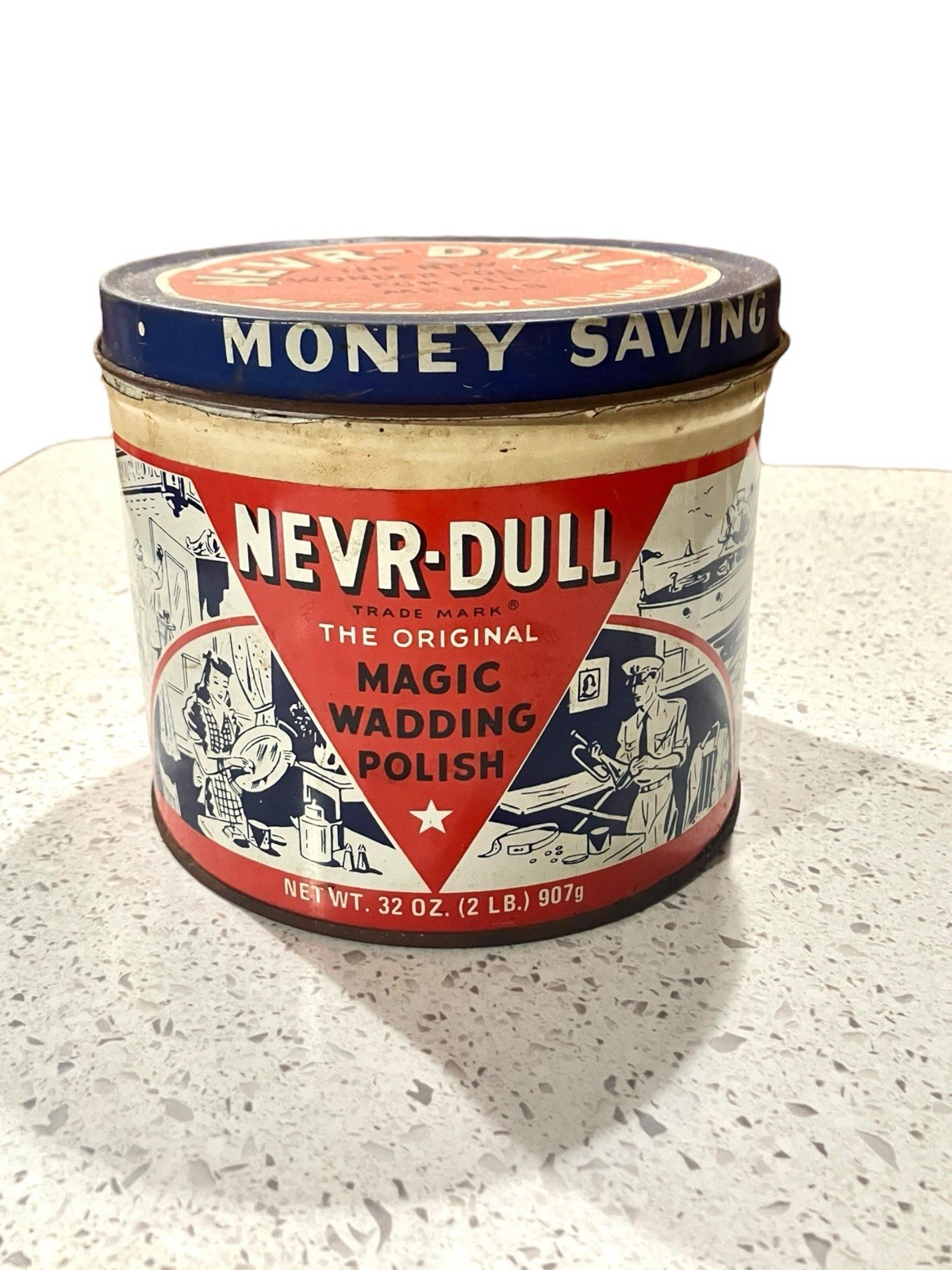 Vintage Nevr Dull Can Tin Net Wt 2 Lbs 1941 Has Original Never Dull Wadding