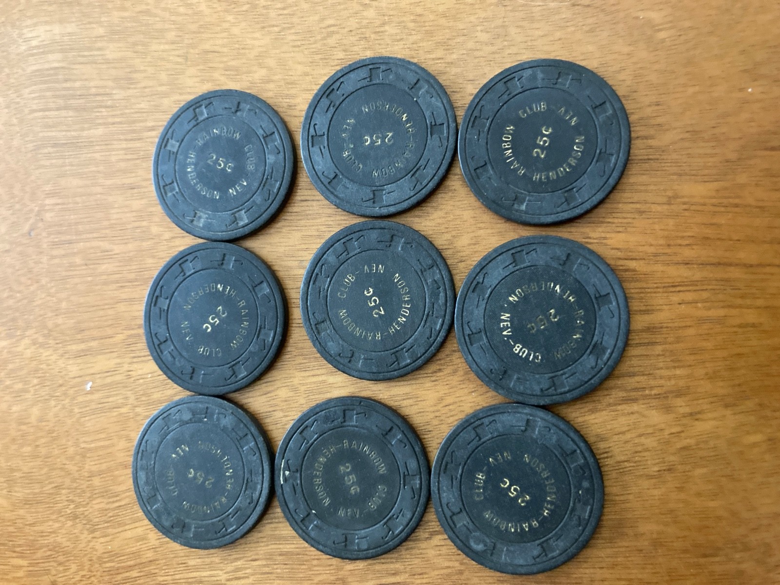 9 Rainbow Club Casino Henderson, NV Casino .25 POKER 9 Chips HAT CANE MOLD 9 Rainbow Club Casino Henderson, NV Casino .25 POKER 9 Chips HAT CANE MOLD